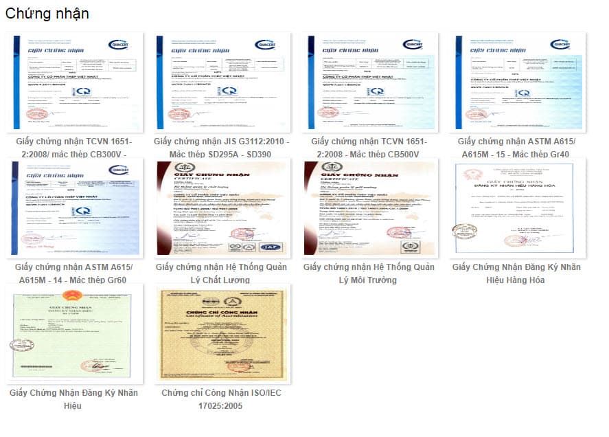 chứng nhận chất lượng thép việt nhật