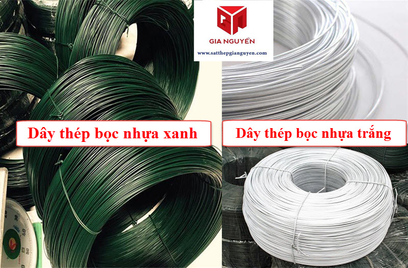 Dây thép mạ kẽm bọc nhựa xanh lá và trắng thường thấy ở lưới b40 hay móc treo đồ trong nhà